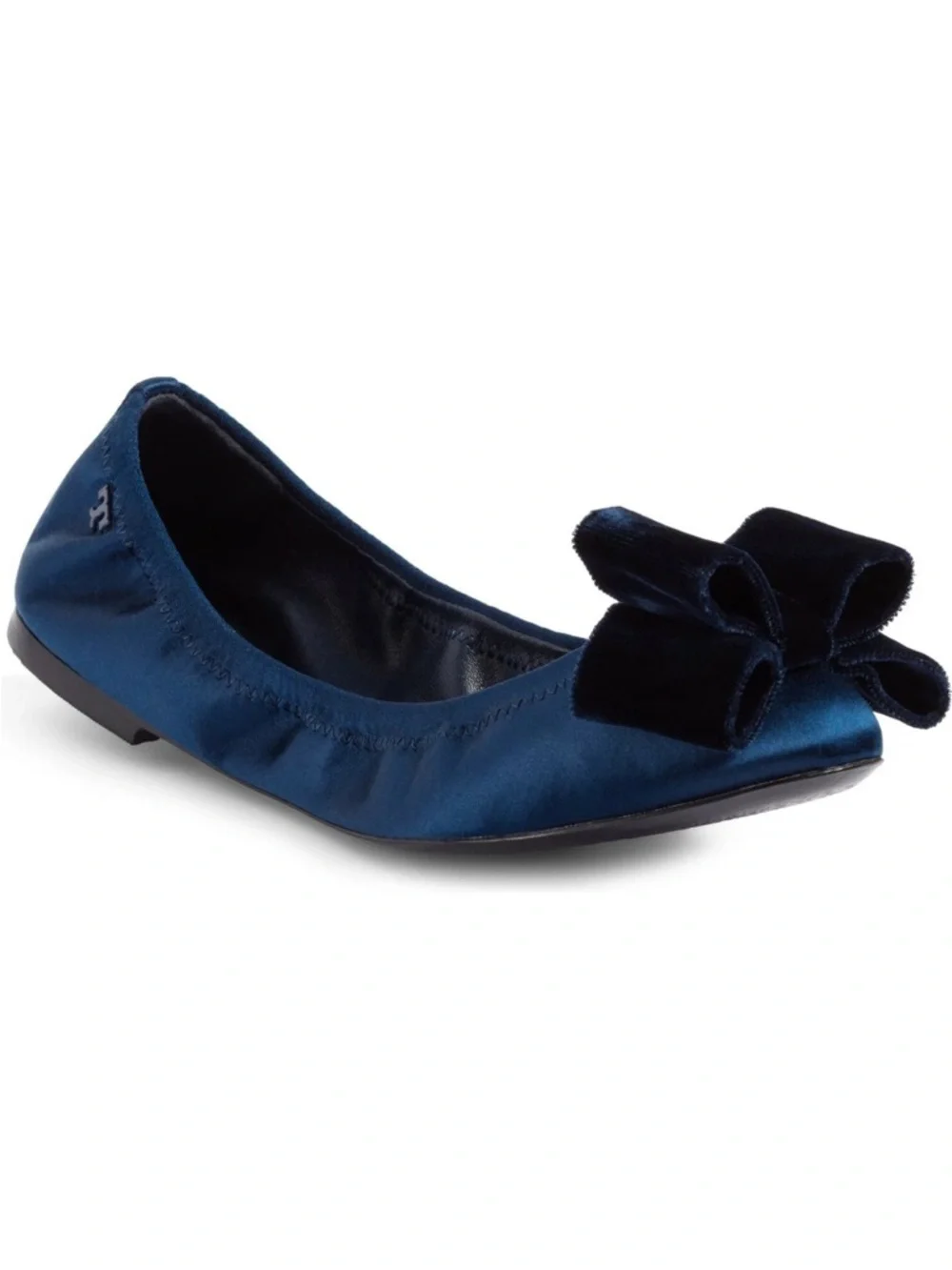 Tory Burch Satin Viola Velvet Bow Ballet Flat Navy Blue Sz 6 Wedding Classic